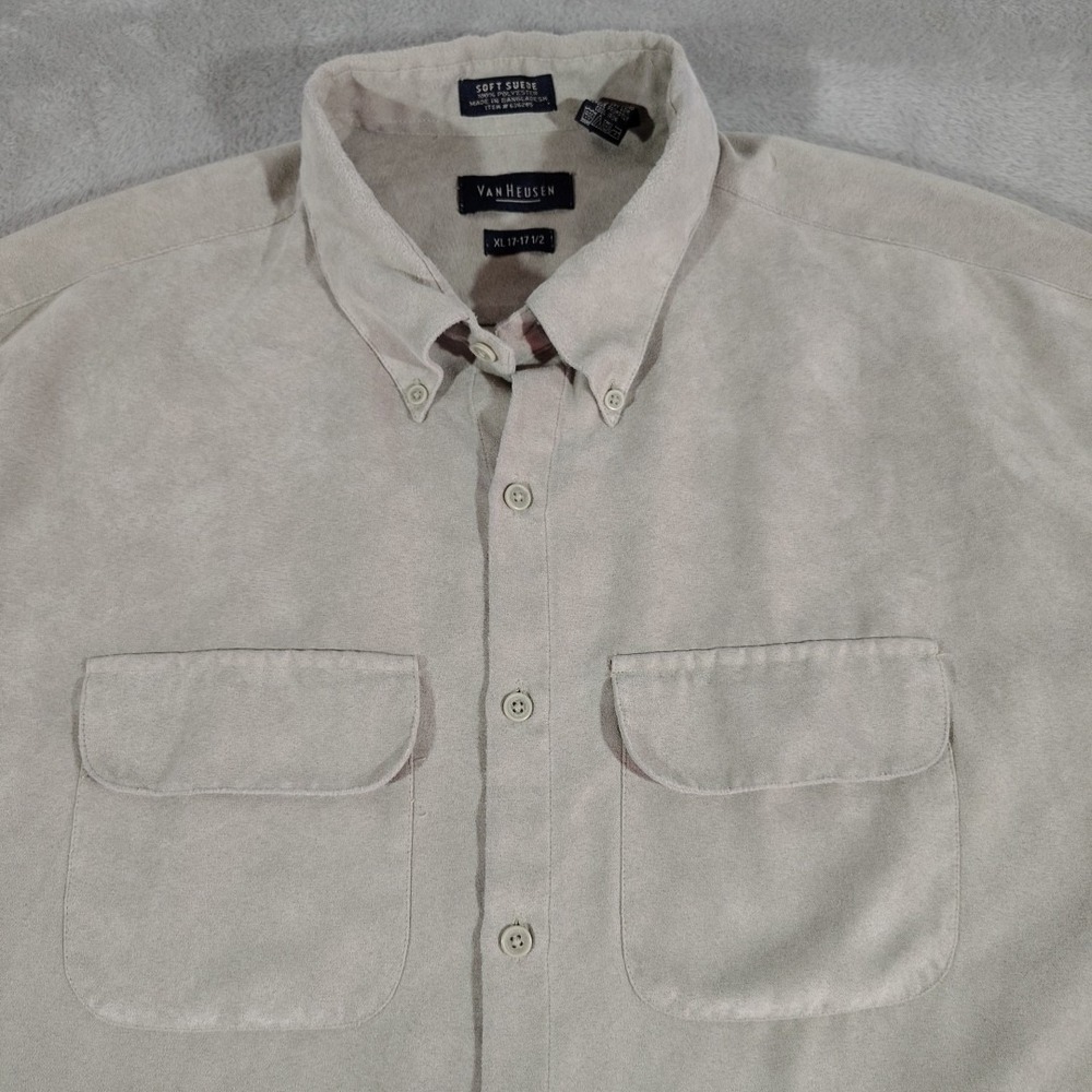 Van Heusen Sueded Dress Shirt Men XL 17-17.5 Gray  Classic Evening Date‎ Soft